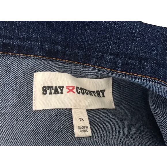 Stay Country Denim Jacket Womens Size 3X Dark Wash Graffiti Art Western Trucker - Picture 11 of 14